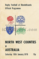 North-West Counties (Eng) v Australia 1976 rugby  Programme